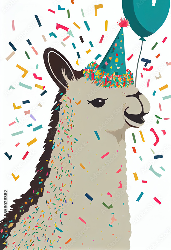 Obraz premium Happy Birthday greeting card with cute llama. Keep being llamazing quote with hand drawn alpaca. Vector illustration for poster, card, textile or invitation.
