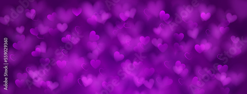 Background of small translucent blurry hearts in purple colors. Illustration for Valentine's day
