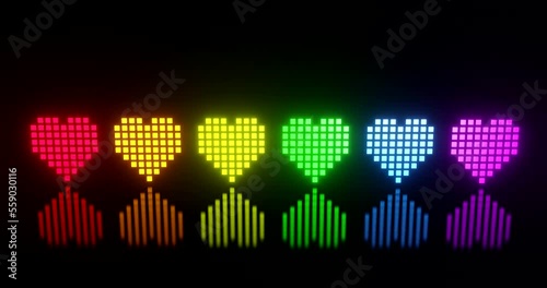 Flickering of lgbtqia+ heartbeat lights. Flashing LED lights loop for clubs and discos or Modern dot neon spectrum 3D render loop