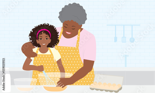 Grandmother and granddaughter cooking together