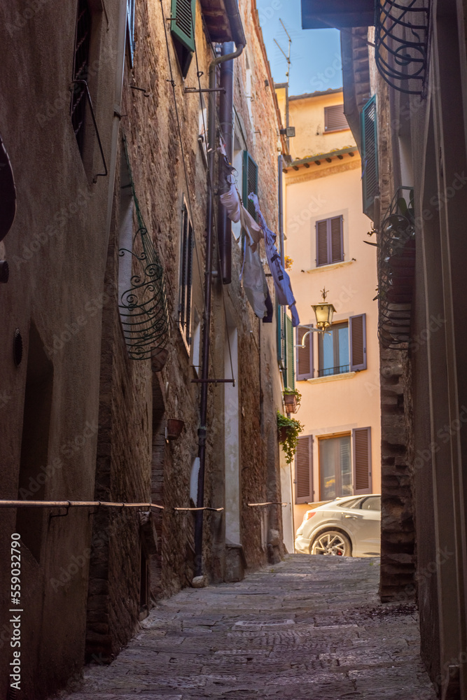 Montepulciano, Italy,  16 April 2022: Street in the historic center