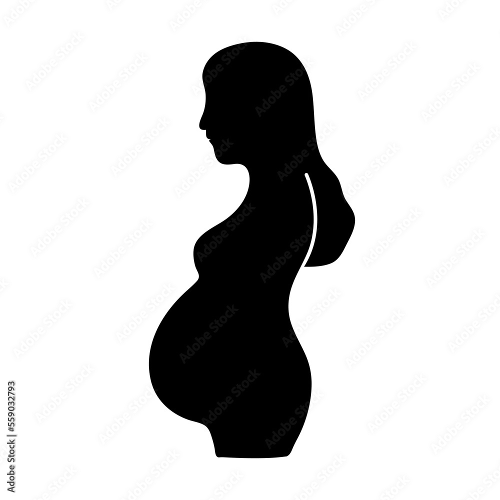 Pregnant woman vector silhouette icon illustration isolated on white background..eps