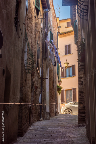 Fototapeta Naklejka Na Ścianę i Meble -  Montepulciano, Italy,  16 April 2022: Street in the historic center