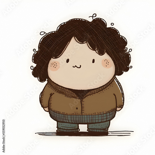 This is a cute little boy with curly hair and a big smile on his face. He's wearing a blue t-shirt and shorts and has his hands in his pockets. 