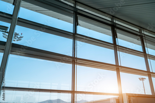 Ground glass window of airport terminal