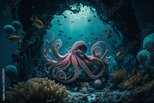 Octopus - Sea Life, Ocean, Generative ai © hutangach