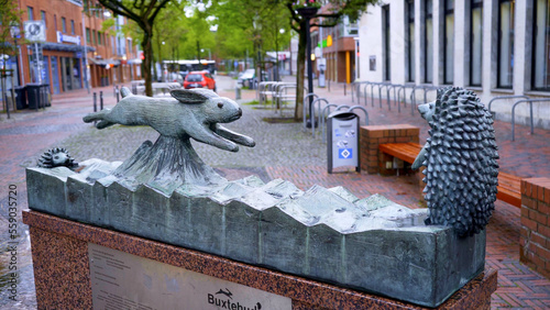 Hare and Hedgehog Landmark of historic city of Buxtehude in Northern Germany - travel photography