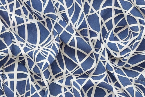 Abstract line form chain, rope doodle geo texture on a striped contemporary cotton fabric design. Generative AI