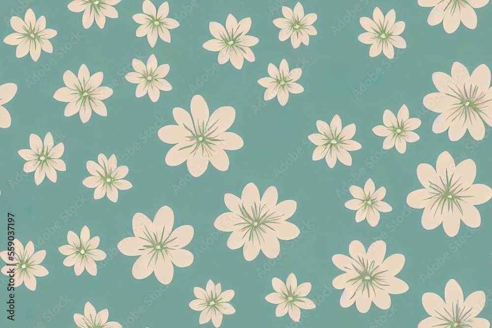 Floral pattern from the past. Pattern of pastel flowers on a pale green and gray backdrop. Generative AI Floral pattern from the past. Pattern of pastel flowers on a pale green and gray backdrop. Generative AI