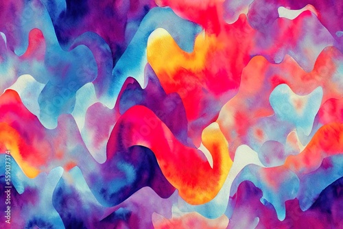 Seamless, abstract, watercolor design. Texture of creative hand-drawn abstract components. The pattern is an abstract kaleidoscope of colors. Generative AI