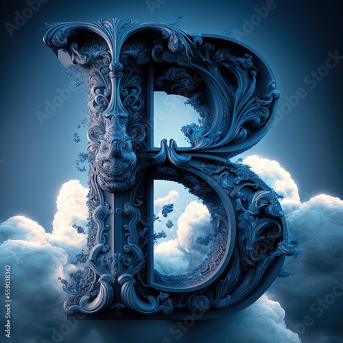 Letter B with clouds and sky, Generative AI © Kaessa