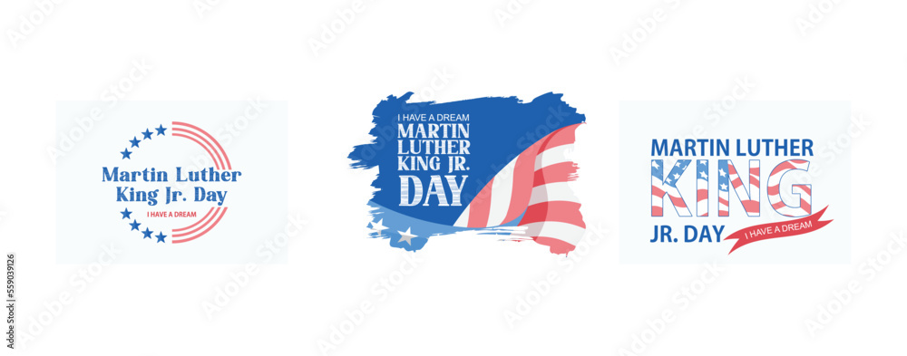 American flag, martin luther king day, MLK Banner of memorial day, set flat vector modern illustration - obrazy, fototapety, plakaty 