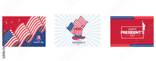 Happy President's Day Font With Uncle Sam Hat, Flat design presidents day event, set flat vector modern illustration