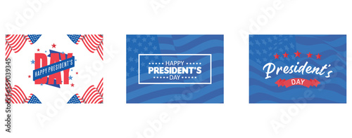 Happy Presidents` Day flyer, President's day holiday in USA, US President celebration, set flat vector modern illustration