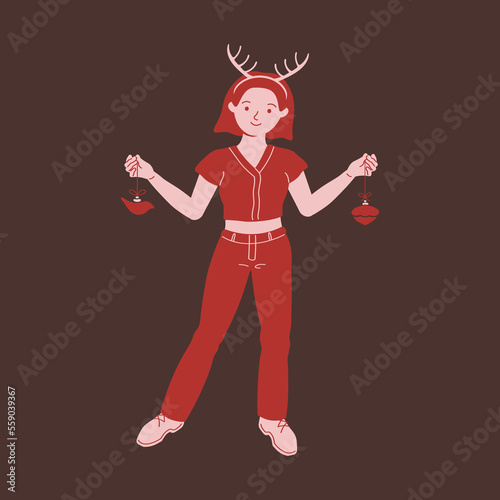 Traditional winter holiday celebration. Hand drawn Vector illustration