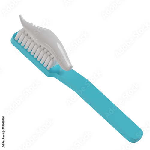 Toothbrush with Toothpaste Left Side 3D Icon