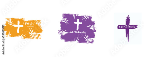 Ash Wednesday is a Christian holy day of prayer and fasting, Ash Wednesday poster, cross with text inside, set flat vector modern illustration