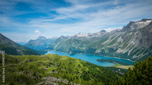 View over Lake Sils in Engadin Switzerland - travel photography © 4kclips