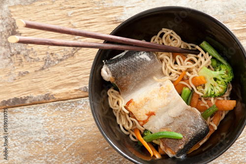 Milkfish fillet with noodles and vegetables © Stephen Gibson