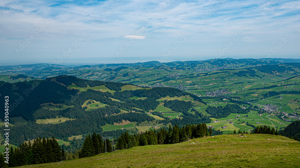 Wide angle view over the landscape in the Appenzell region of Switzerland - travel photography Wide angle view over the landscape in the Appenzell region of Switzerland - travel photography