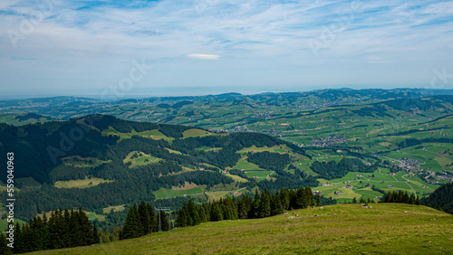 Wide angle view over the landscape in the Appenzell region of Switzerland - travel photography