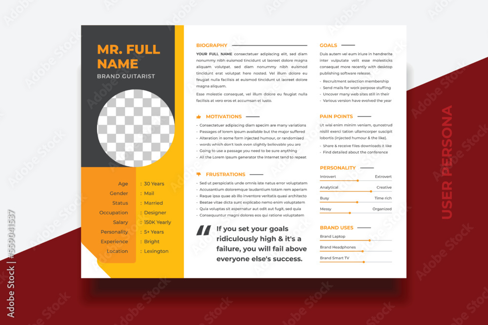 User Persona Document Template Vector Illustration Examples of User User Persona Document Template Vector Illustration Examples of User