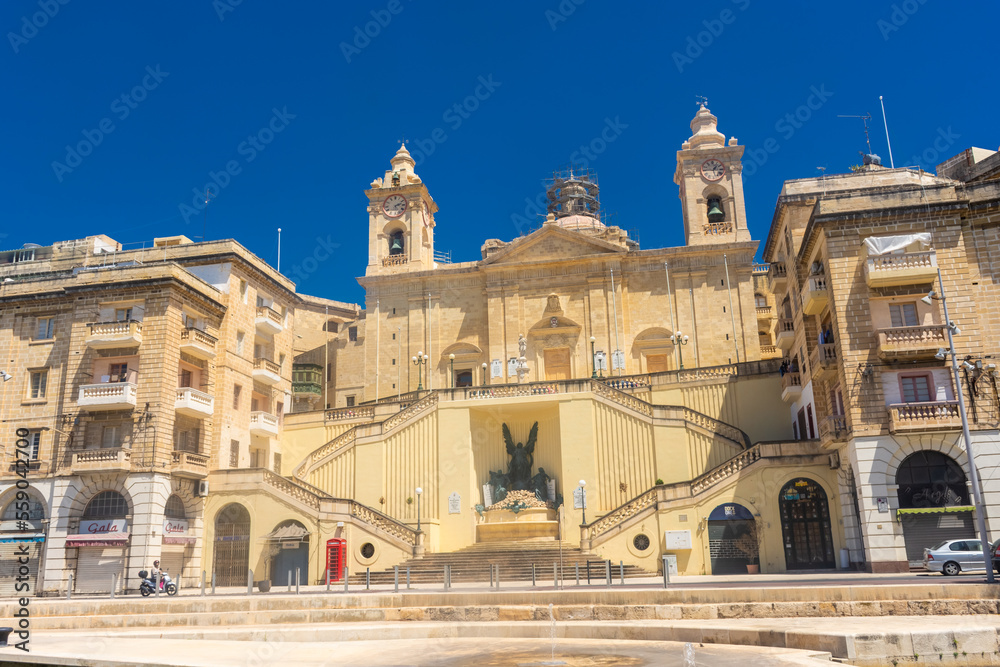 Birgu, Malta, 22 May 2022:  Old building in Birgu old town, one of the Three Cities of Malta