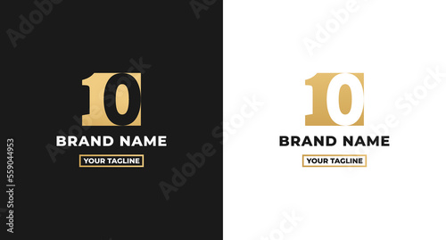 Number 10 logo or Logo Number 10 isolated on white and black background. Logo Number 10 elegant. Suitable for brand logos or products with the brand name fifteen. Number 10 logo simple gold color