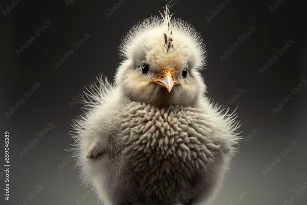 Ash grey little baby chick. Vector illustration. Generative AI