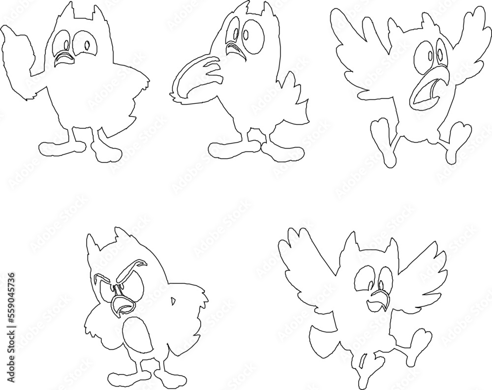 set of animals simple owl character logo illustration vector sketch for coloring set of animals simple owl character logo illustration vector sketch for coloring