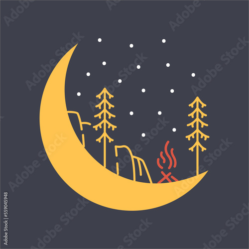Camping by a Campfire on the Crescent Moon