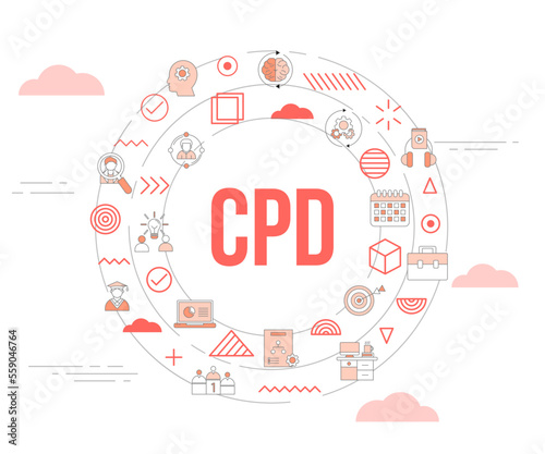 cpd continous professional development concept with icon set template banner and circle round shape