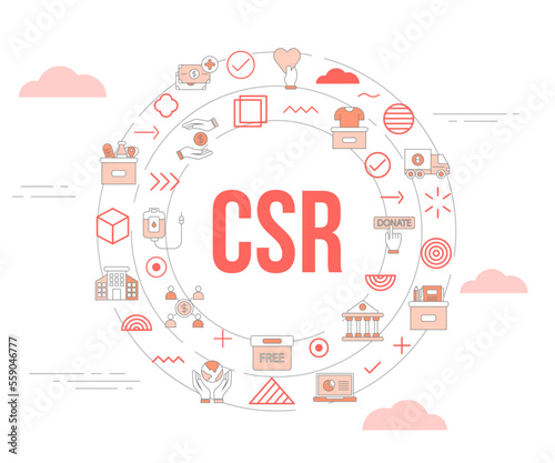 csr corporate social responsibility concept with icon set template banner and circle round shape