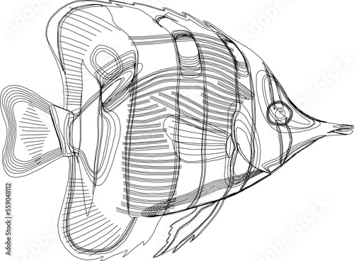 simple ornamental sea fish silhouette character logo illustration vector sketch for coloring