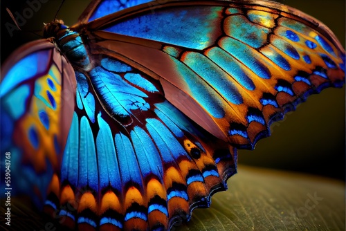 Blue Morpho butterfly Wing, closed up (AI Generate) photo