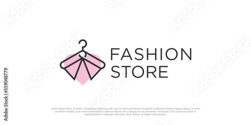 Fashion store logo vector with love and line art concept
