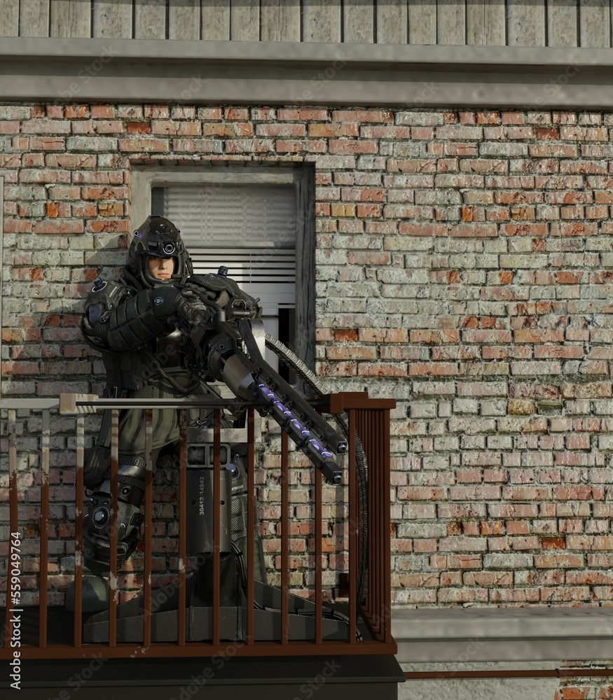 Naklejka premium computer rendered 3d illustration of a soldier in urban warfare
