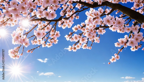 Spring Cherry Blossoms - Floral spring with bright, pink cherry blossom flowers blooming to commemorate the spring season. Generative AI