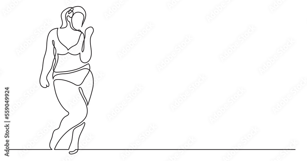 Obraz premium continuous line drawing of confident oversize woman doing tai chi exercise with body positivity PNG image with transparent background