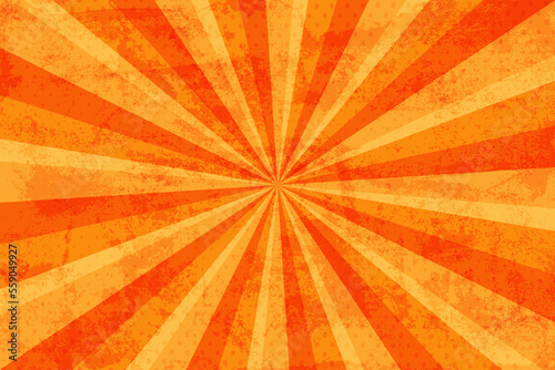 Grunge sunburst rays background orange color vintage style, vector illustration