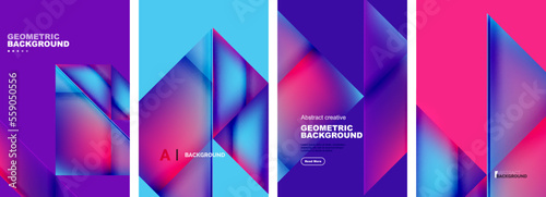 Set of abstract backgrounds - overlapping triangles with fluid gradients design. Collection of covers, templates, flyers, placards, brochures, banners