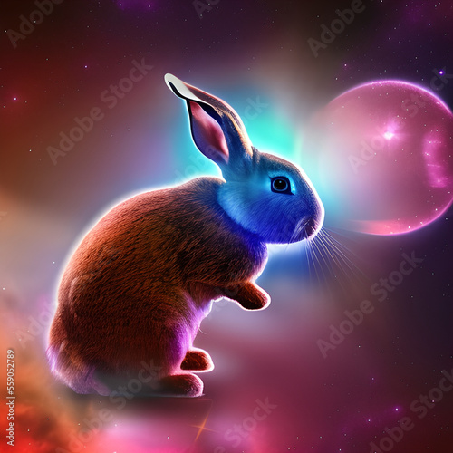 rabbit chinese zodiac octane render in space galaxy, stars, nebula generative ai