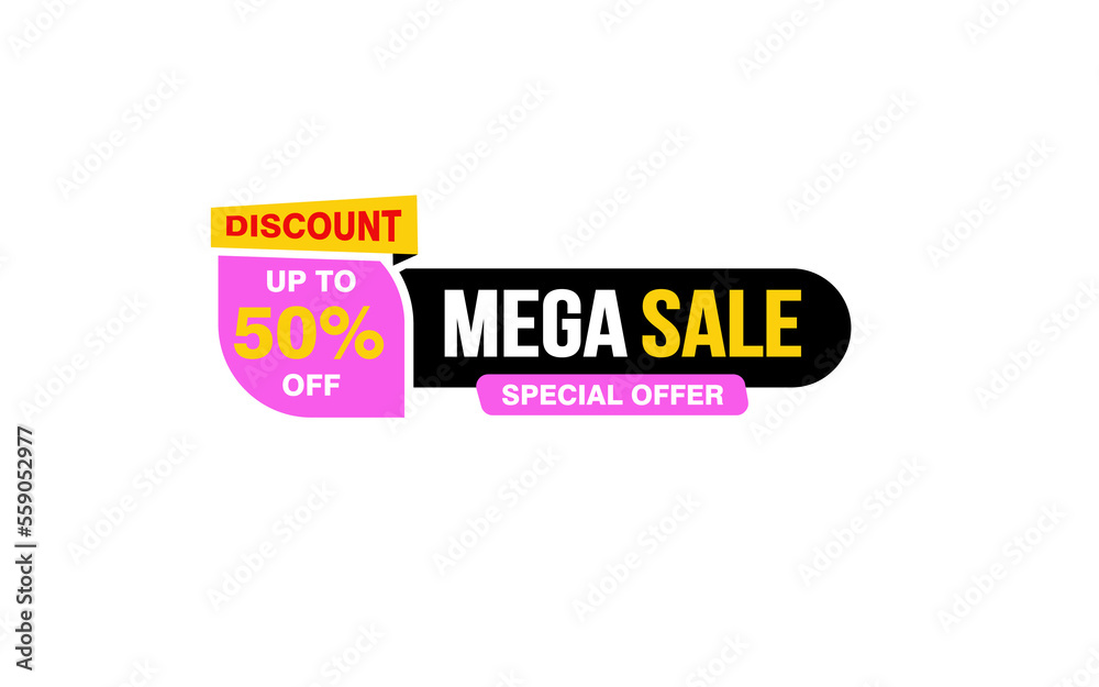 Fototapeta premium 50 Percent MEGA SALE offer, clearance, promotion banner layout with sticker style.