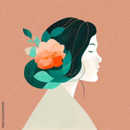 Woman with flower flat vector design for international women’s day
