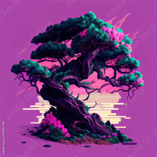 Vaporwave bansai tree ai art photo