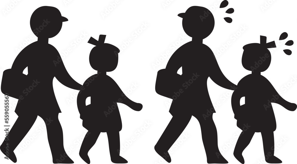 横断歩道　人物　子供　小学生　幼児　アイコン　シルエット　交通標識　指示標識　ドッペルゲンガー　双子