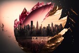 rose petal superimposed over an abstract cityscape (AI Generated)
