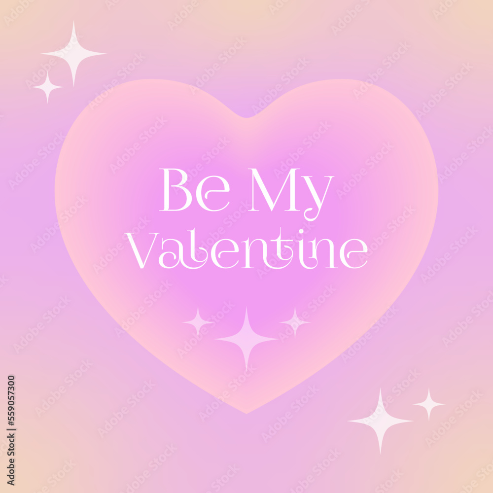 Happy Valentine's Day greeting card. Be my valentine slogan in y2k style with mesh gradient background. Trendy minimalist design for banners, social media, covers.
