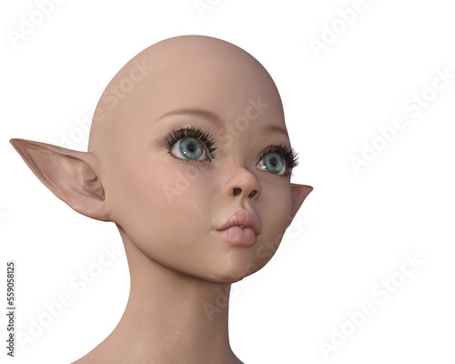 3d render. Portrait of an elf on a white background. 