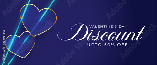 lovely valentines day discount and offer banner with golden hearts